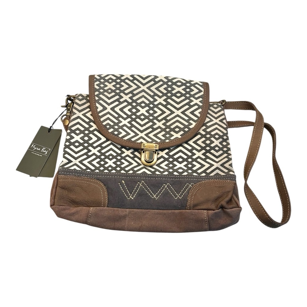 NEW Myra Cranky Upcycled Canvas & Leather‎ Shoulder Bag